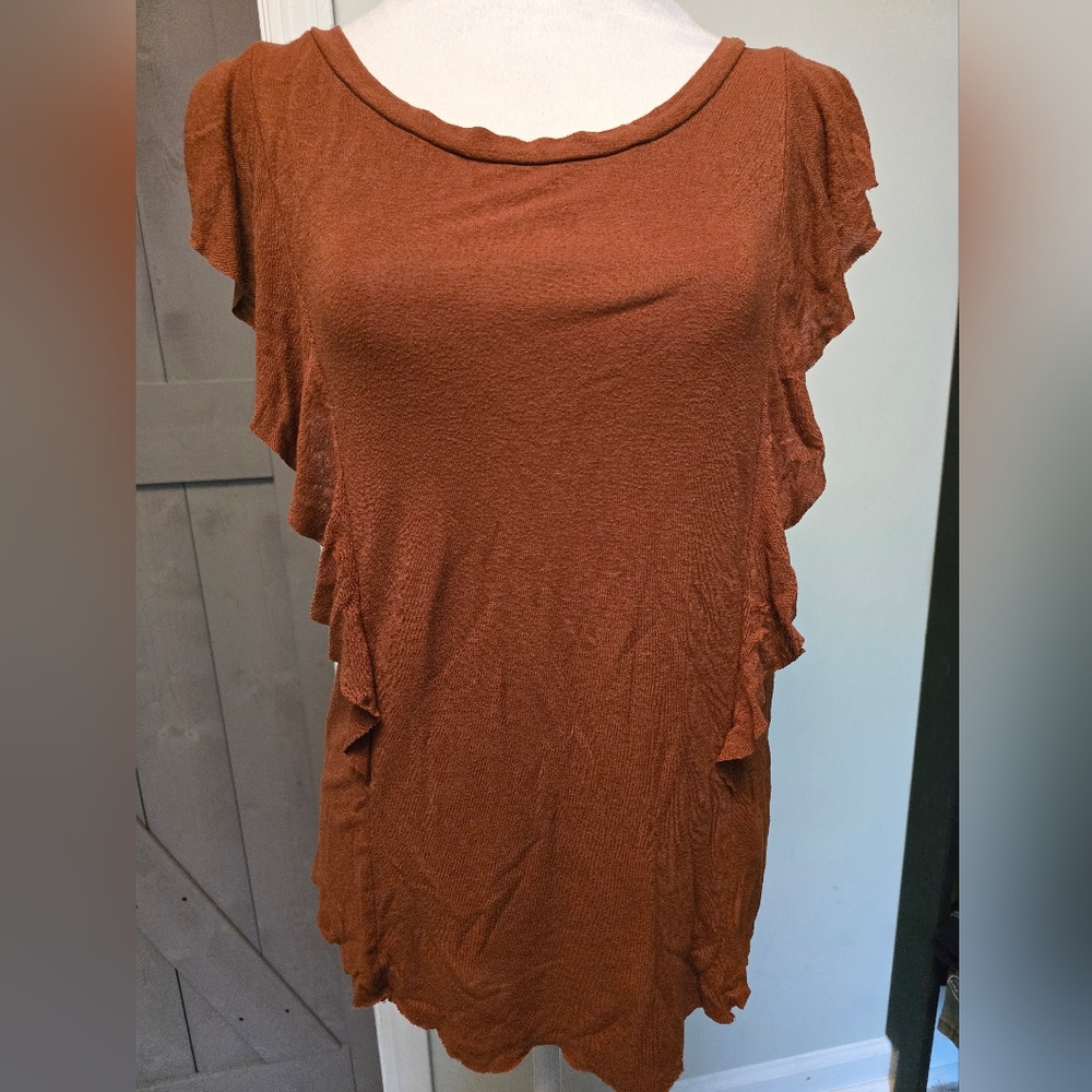 Brown/Orange Ruffled Short Sleeve Top
